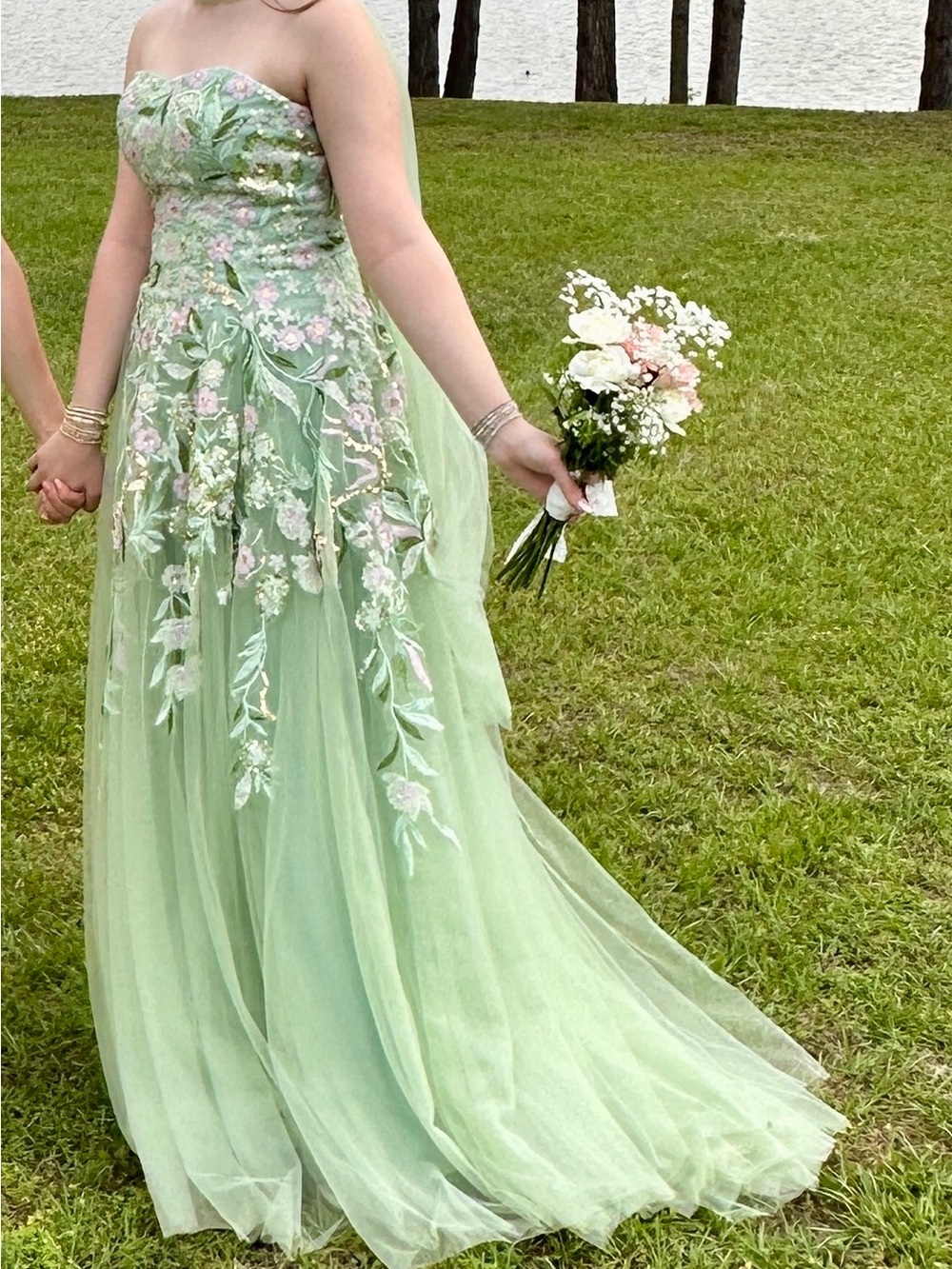 Strapless Green, Purple/Pink, Gold, Floor Length Prom Dress - Picture 3 of 3